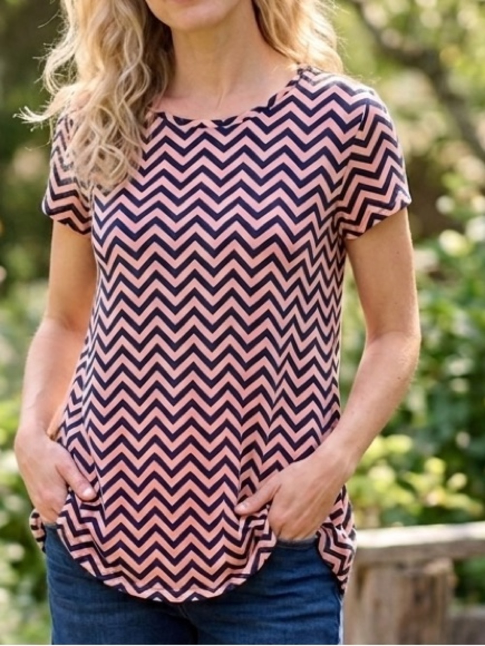 NEW Chevron Short-Sleeve Tee in Peach and Navy